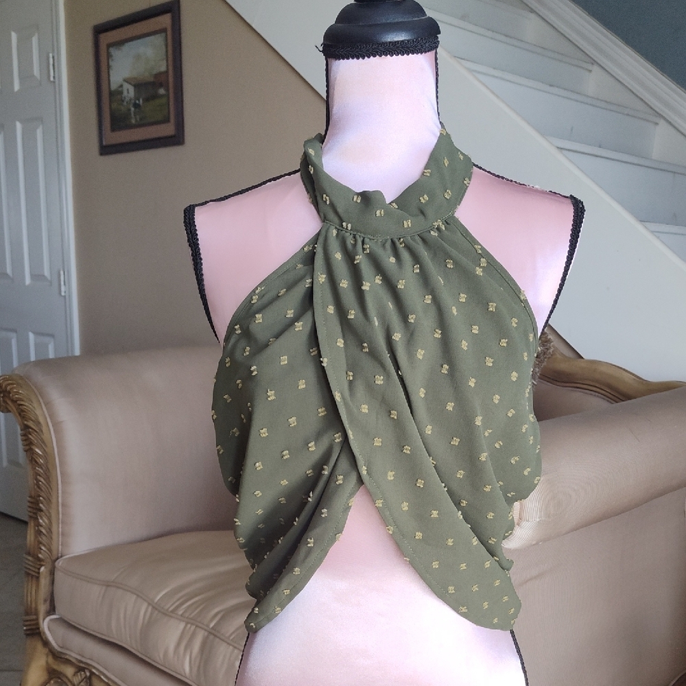 SHEIN Olive Green Scarf Wrap Top